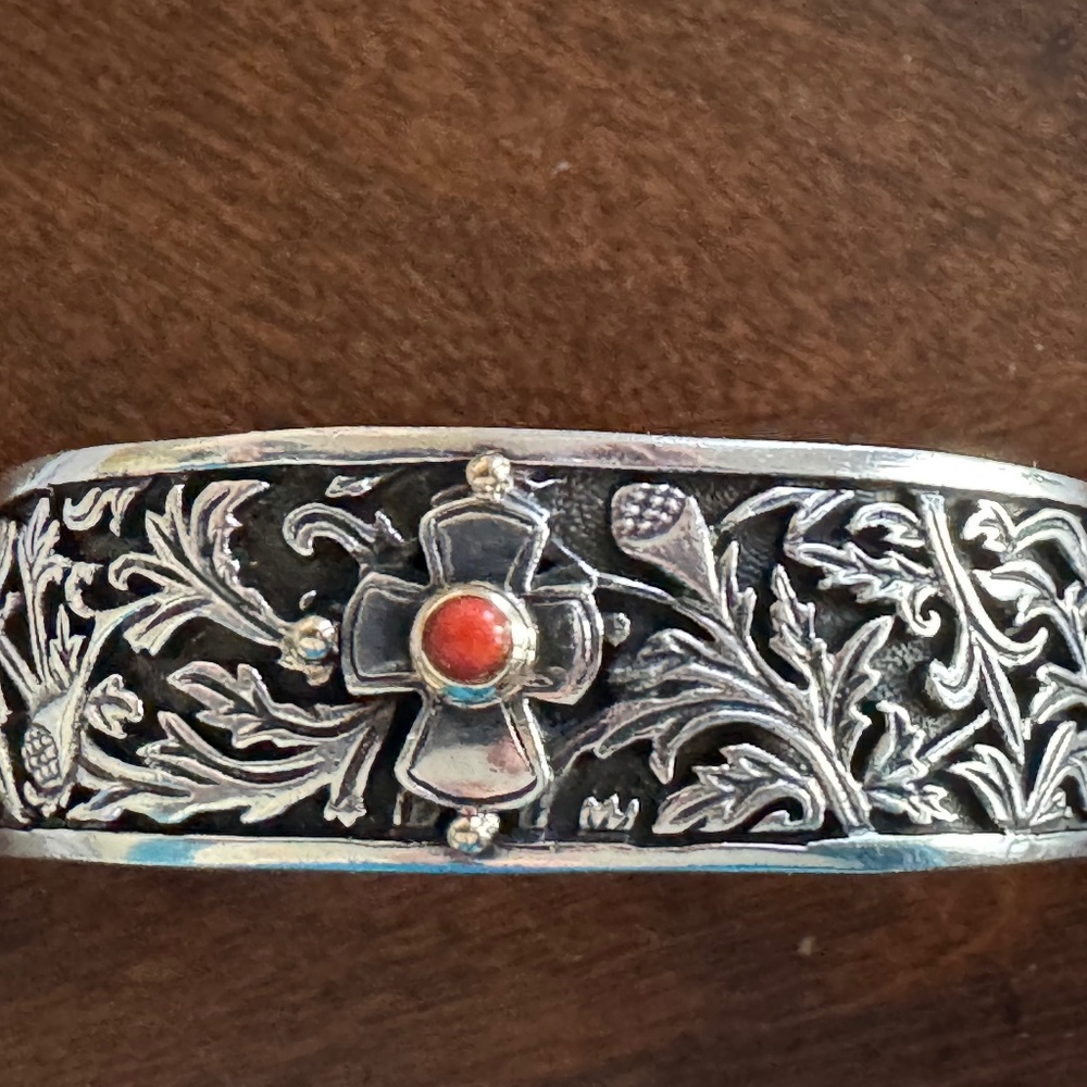 Vintage ornate oxidized  sterling silver cuff bracelet